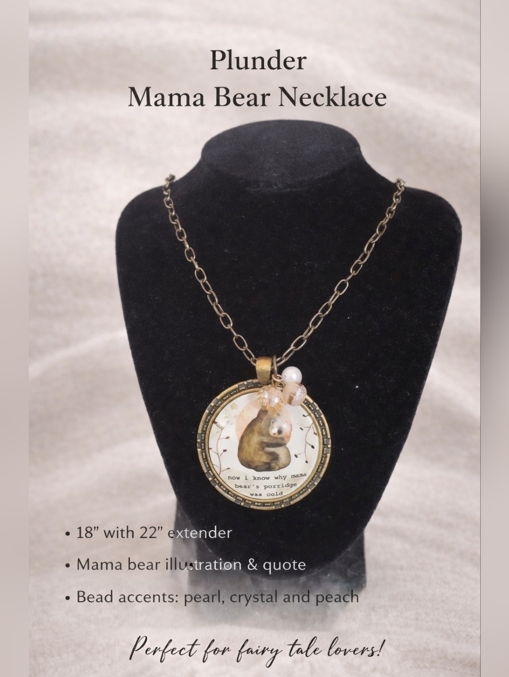 Mama Bear Pendant Necklace | Vintage Style Charm Necklace